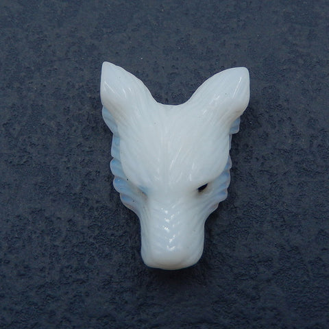 Perle pendentif tête de loup sculptée à la main en opalite, 35x27x13mm, 12.2g