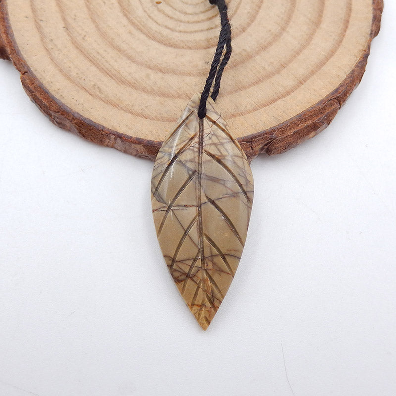 Natural Red Creek Jasper Carved leaf Pendant Bead 35x15x4mm, 3.1g