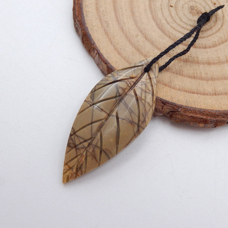 Natural Red Creek Jasper Carved leaf Pendant Bead 35x15x4mm, 3.1g