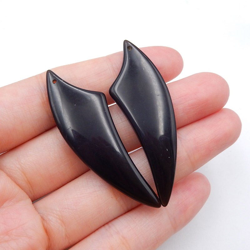 天然黑曜石耳环一对，用于制作耳环的石头，48X16X4mm，8.4g