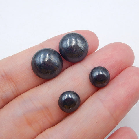 2 Pairs Natural Hematite Cabochons 12x5mm, 8x4mm, 6g