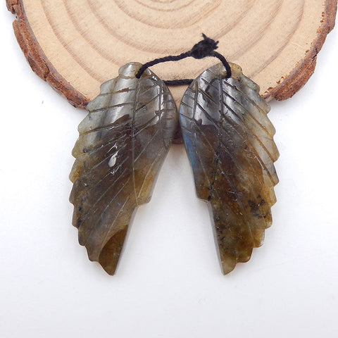 Natural Labradorite Carved wings Earring Beads 37x17x4mm, 9.6g