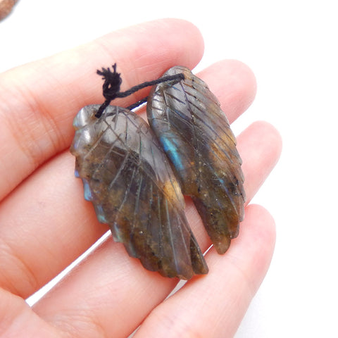 Natural Labradorite Carved wings Earring Beads 37x17x4mm, 9.6g