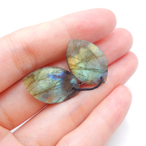 Natural Labradorite Carved leaf Earring Beads 23x15x4mm, 4.9g