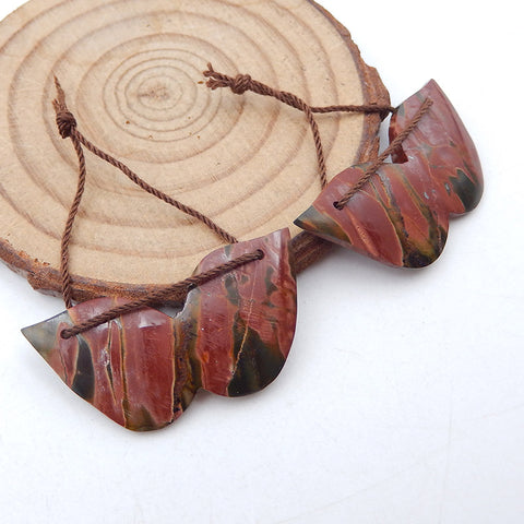 Natural Red Creek Jasper Earring Beads 19x37x4mm, 8.1g