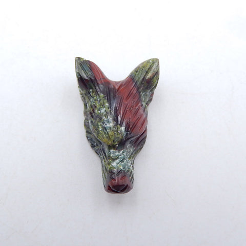 Dragons Blood Jasper 手工雕刻狼头吊坠，25x16x10mm，5.5g