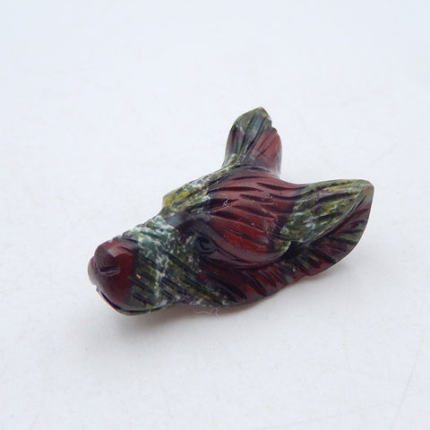 Dragons Blood Jasper 手工雕刻狼头吊坠，25x16x10mm，5.5g