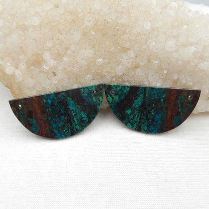 天然 Chrysocolla 宝石耳环一对，20x40x3mm 11.2g