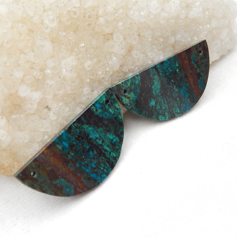 天然 Chrysocolla 宝石耳环一对，20x40x3mm 11.2g