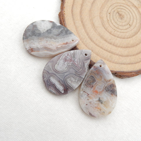 3 PCS Natural Crazy Lace Agate Pendant Beads 29x19x4mm, 11.6g