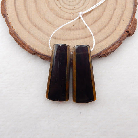 Intarsia of Obsidian and Tiger-Eye Earring Beads 25x10x5mm, 4.5g