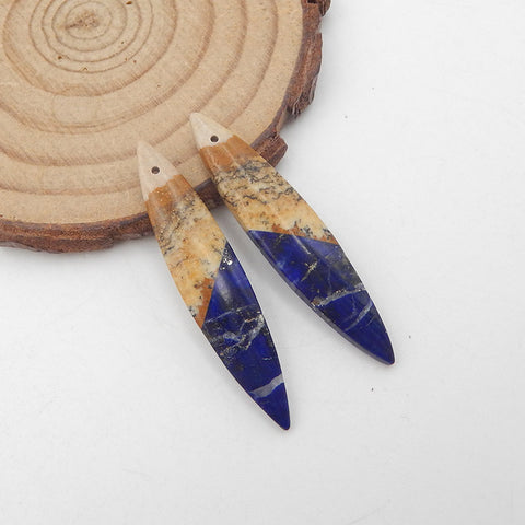 Intarsia of Lapis Lazuli and Picture Jasper Earring Beads 40x8x4mm, 4.9g