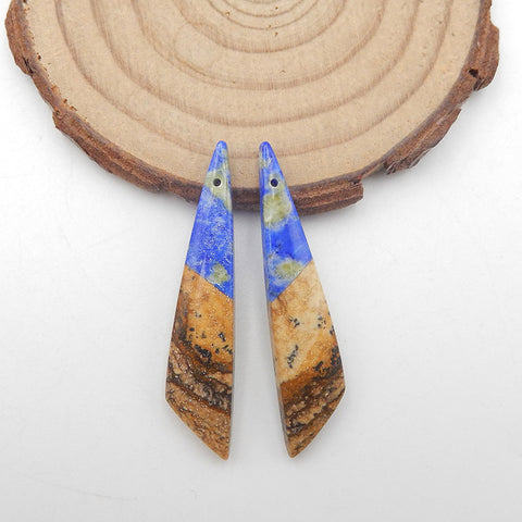 Intarsia of Lapis Lazuli and Picture Jasper Earring Beads 40x8x4mm, 4.5g