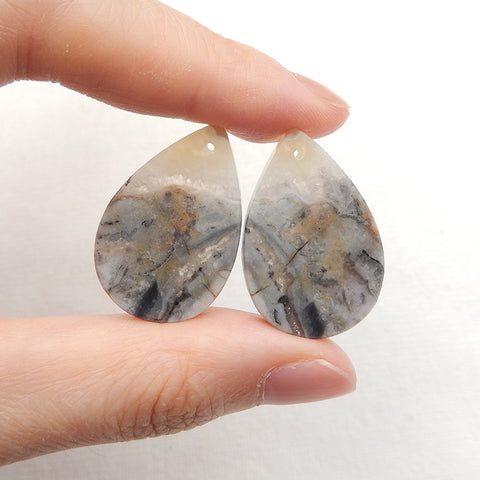 Paire de boucles d'oreilles percées en agate de dentelle naturelle 29 x 19 x 4 mm, 9,1 g