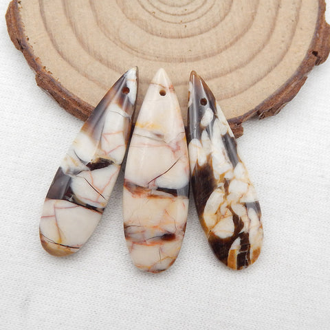 3 PCS Natural Peanut Wood Jasper Pendant Beads 38X12X4mm, 8.3g