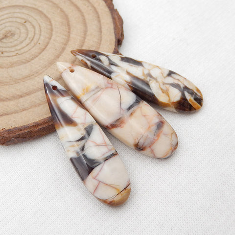 3 PCS Natural Peanut Wood Jasper Pendant Beads 38X12X4mm, 8.3g