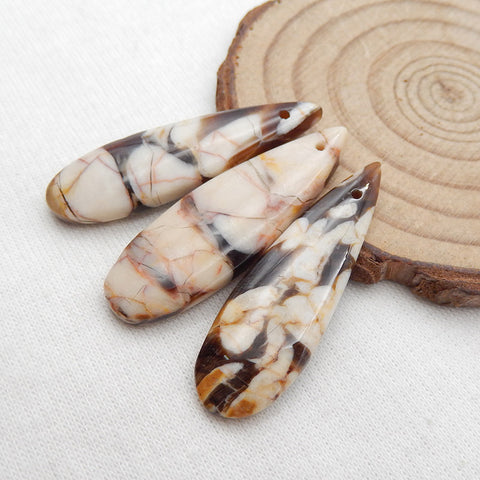 3 Pcs Peanut Wood Jaspe Pendant Stone Pair, pierre pour la fabrication de pendentifs, 38X12X4mm,8.3g