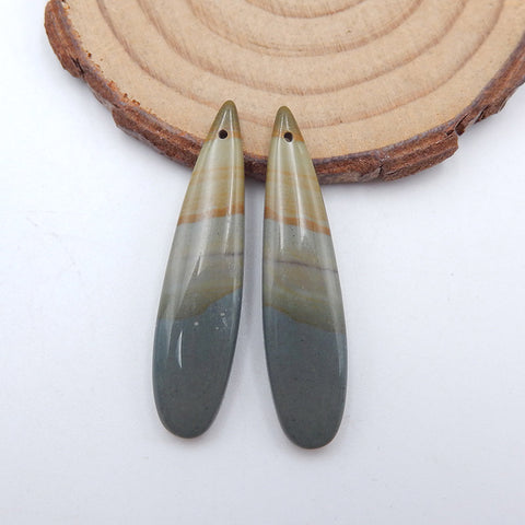 Natural Landscape Jasper Earring Beads 39x9x4mm, 5.3g