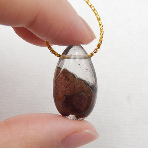 Perle pendentif en pierre gemme de quartz fantôme naturel, 25X14X9mm, 4.3g