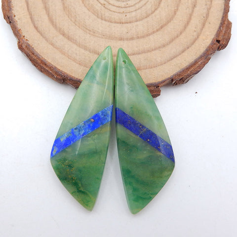 Paire de boucles d'oreilles collées Nautual African Jade Lapis Lazuli, 43x14x5mm, 8.2g