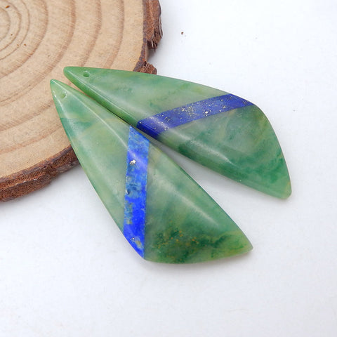 Paire de boucles d'oreilles collées Nautual African Jade Lapis Lazuli, 43x14x5mm, 8.2g