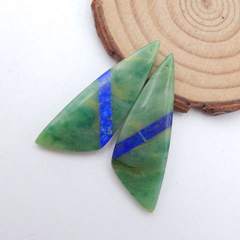 Paire de boucles d'oreilles collées Nautual African Jade Lapis Lazuli, 43x14x5mm, 8.2g