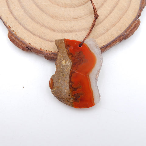 Natural Warring States Red Agate Pendant Bead 27x20x3mm, 3.6g