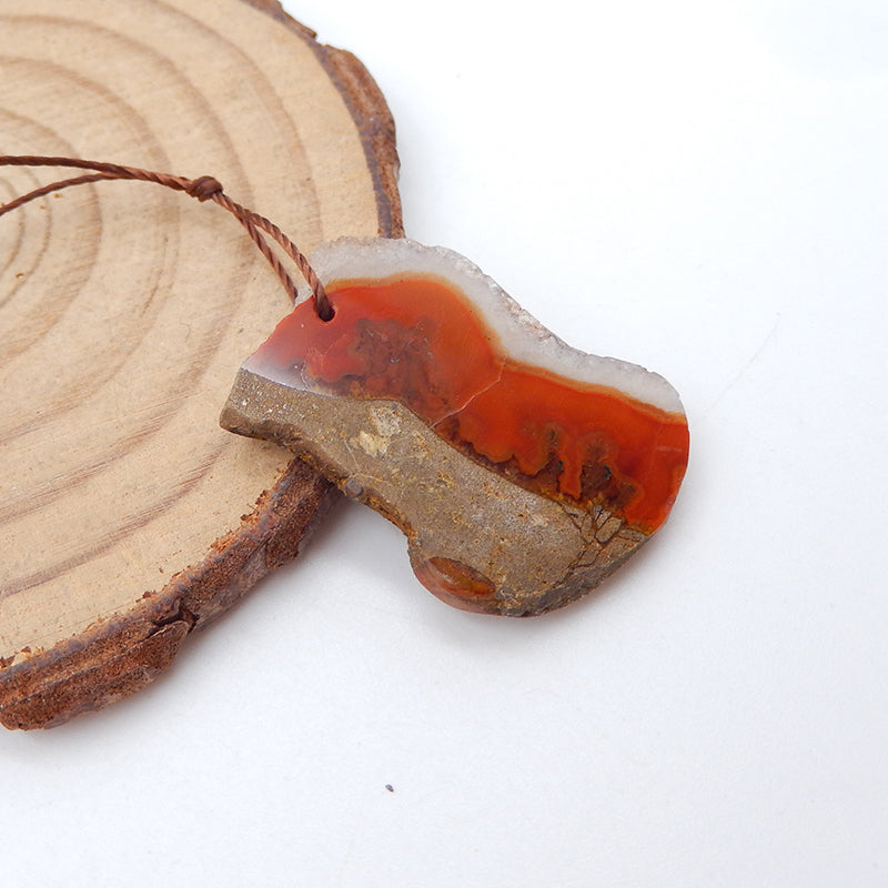 Perle pendentif en agate rouge des États en guerre naturels, 27 x 20 x 3 mm, 3,6 g