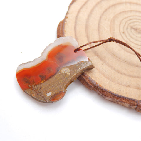 Natural Warring States Red Agate Pendant Bead 27x20x3mm, 3.6g