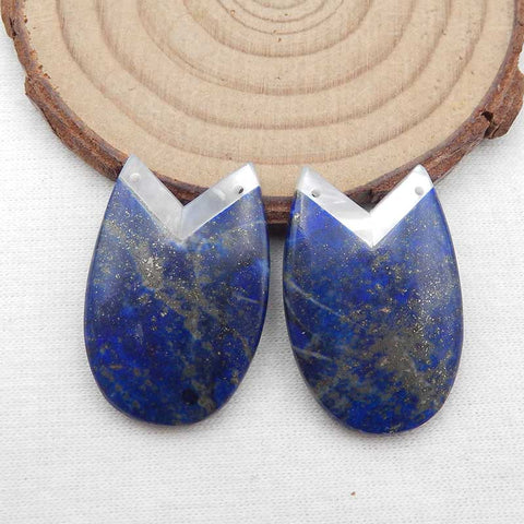 Intarsia of Lapis Lazuli and Shell Earring Beads 30x20x5mm, 11.8g