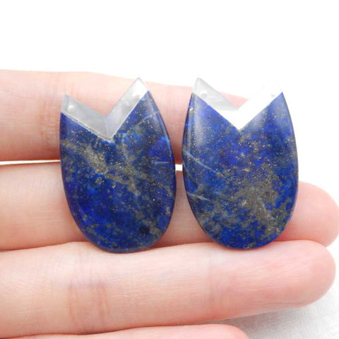 Intarsia of Lapis Lazuli and Shell Earring Beads 30x20x5mm, 11.8g