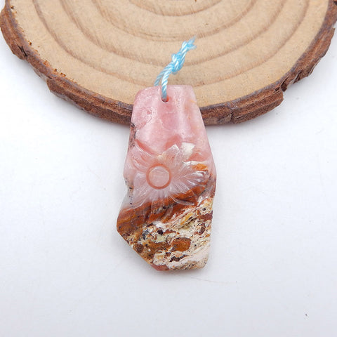 Natural Rhodonite Carved flower Pendant Bead 31X15X4mm, 3.4g