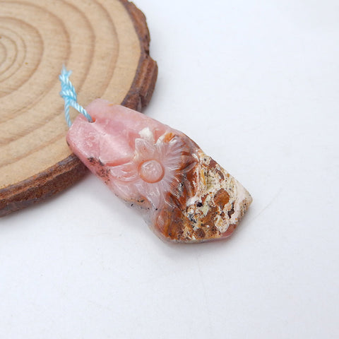 Natural Rhodonite Carved flower Pendant Bead 31X15X4mm, 3.4g