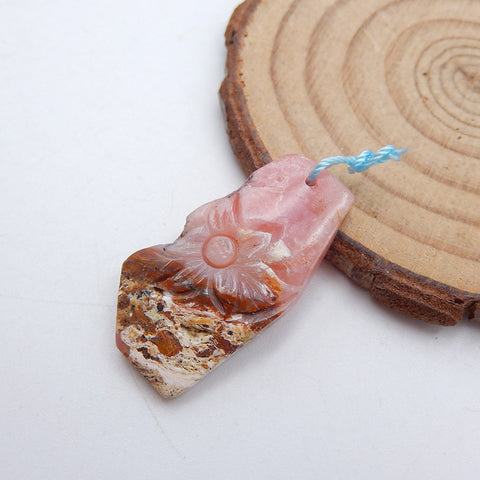 Natural Rhodonite Carved flower Pendant Bead 31X15X4mm, 3.4g