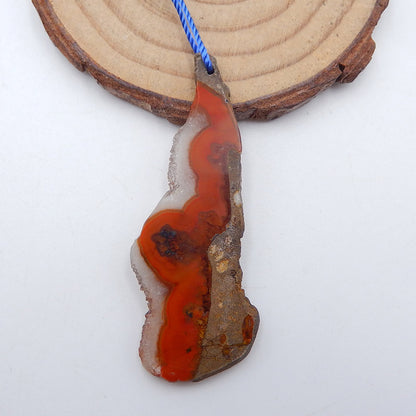 Perle pendentif en pierre précieuse d'agate rouge des États en guerre naturels, 54 x 20 x 3 mm, 5,4 g