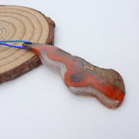 Perle pendentif en pierre précieuse d'agate rouge des États en guerre naturels, 54 x 20 x 3 mm, 5,4 g