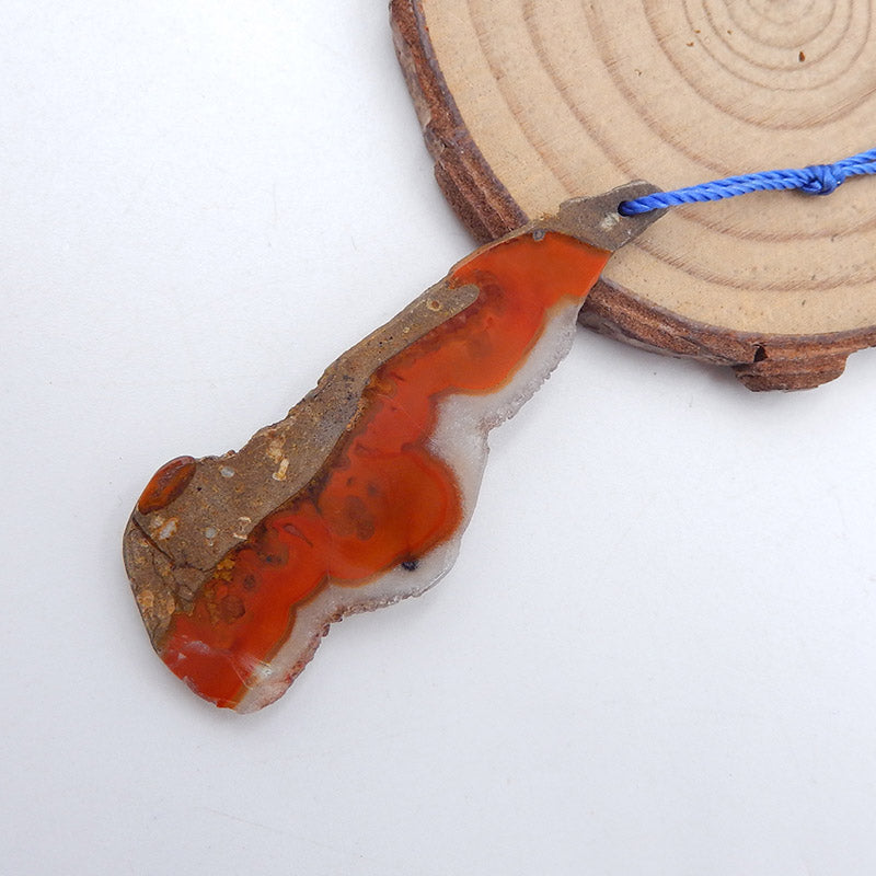 Perle pendentif en pierre précieuse d'agate rouge des États en guerre naturels, 54 x 20 x 3 mm, 5,4 g