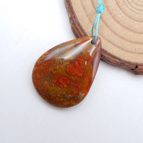 Natural Warring States Red Agate Pendant Bead 31x23x7mm, 6.5g