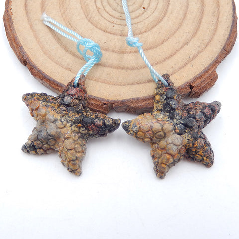 Natural Snow Flake Obsidian Carved starfish Earring Beads 25X5mm, 5.8g