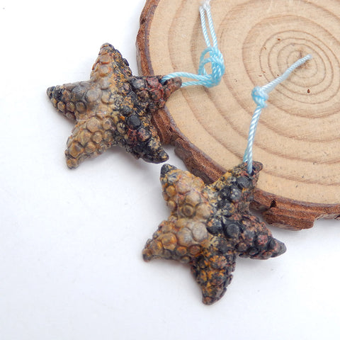 Natural Snow Flake Obsidian Carved starfish Earring Beads 25X5mm, 5.8g