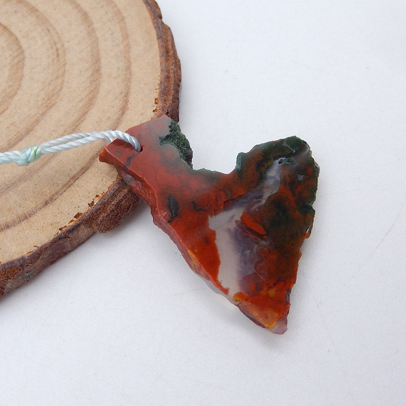 Natural Warring States Red Agate Pendant Bead 27X27X3mm, 3.4g