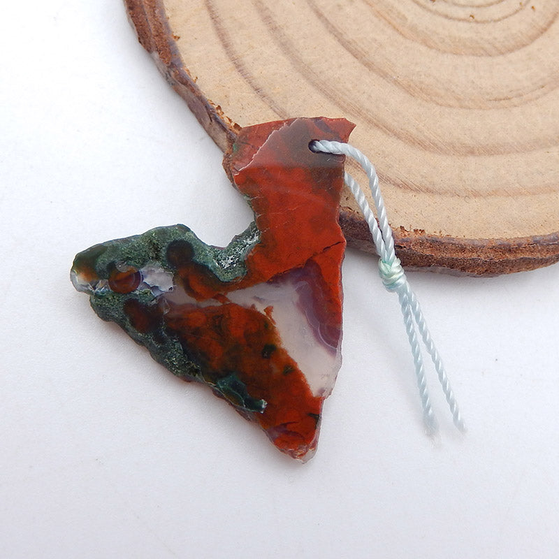 Natural Warring States Red Agate Pendant Bead 27X27X3mm, 3.4g