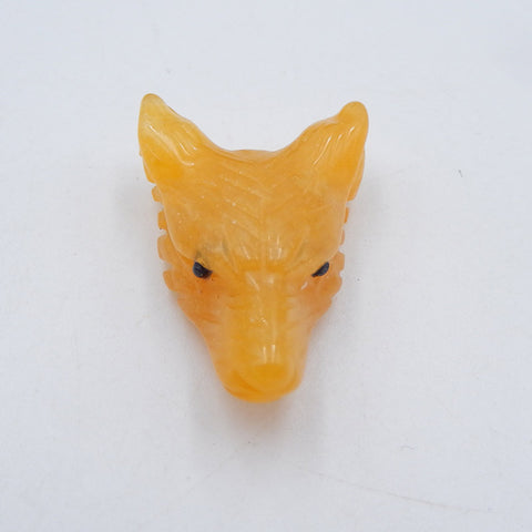 Pendentif en pierre précieuse de tête de loup de jade jaune sculpté à la main naturelle, bijoux de loup, pendentif en pierre précieuse, 30x20x10mm, 6.6g