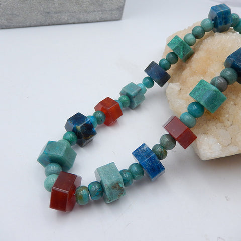 1 Strand Chrysocolla, Agate rouge, collier de perles de pierres précieuses en cristal d'apatite bleue, collier réglable,