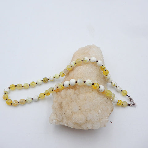 Natural Angled Beads Gemstone Necklaces, Yellow Opal Gemstone Necklaces, 925 Silver Buckle Necklace