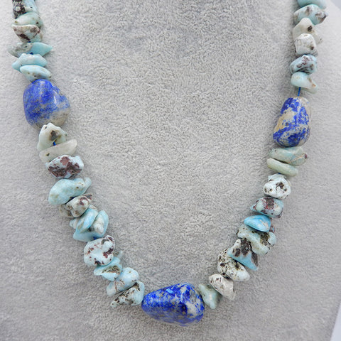 Raw Larimar And Lapis Lazuli Pendant Combined, Jewelry Necklace, Adjustable necklace, 24-30 inch, 155g