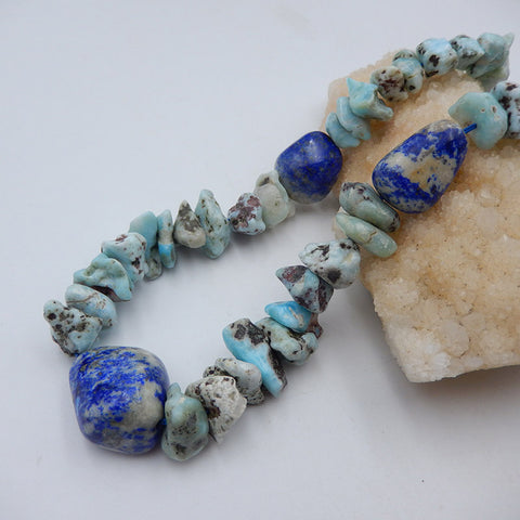 Raw Larimar And Lapis Lazuli Pendant Combined, Jewelry Necklace, Adjustable necklace, 24-30 inch, 155g