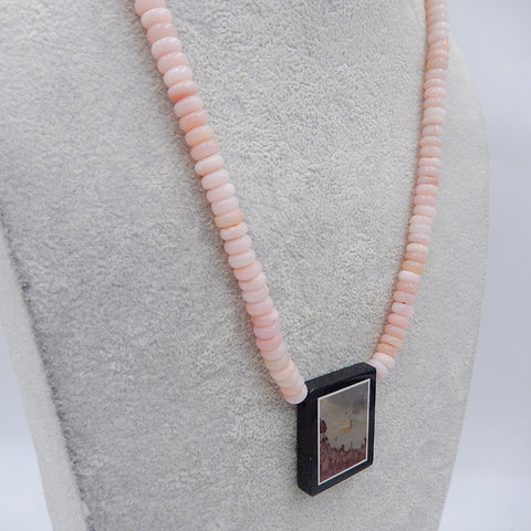 Natural Multi-Color Picasso Jasper,Obsidian,Howlite Glued Pendant Gemstone Necklaces, Pink Opal Gemstone Necklaces