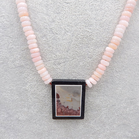 Natural Multi-Color Picasso Jasper,Obsidian,Howlite Glued Pendant Gemstone Necklaces, Pink Opal Gemstone Necklaces