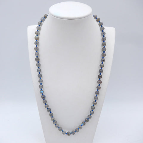 Beads Gemstone Necklaces, Round Labradorite Gemstone Necklaces, 925 Silver Buckle Necklacee, 22 Inch, 30.7g